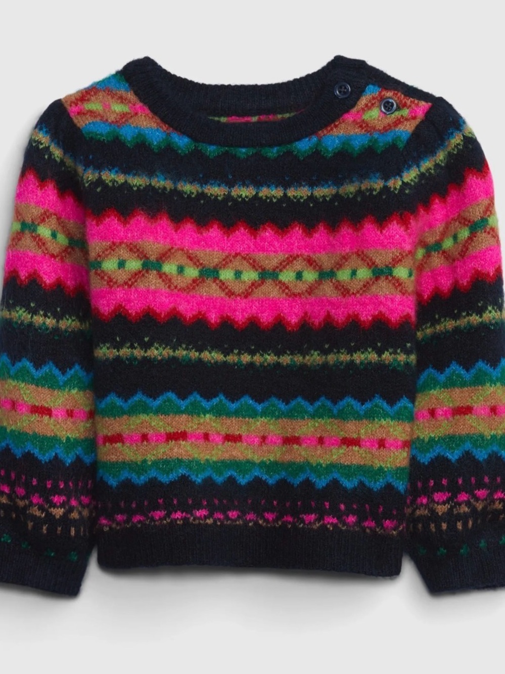 GAP Baby Fair Isle Wool Blend Sweater w/ Pink, Navy & Teal Stripes, 12-18 months